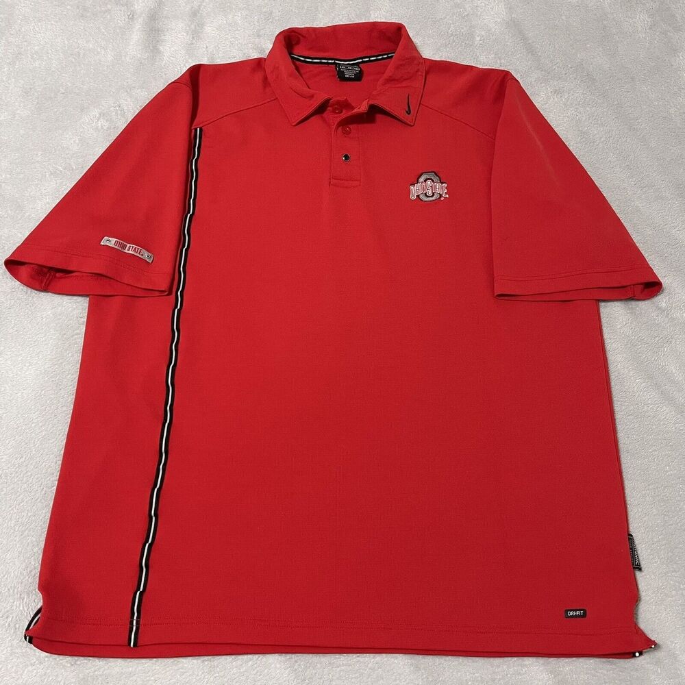 VTG Ohioโ State Buckeyes Polo Shirt Mens XL Red Nike Reflective Snap Authentic